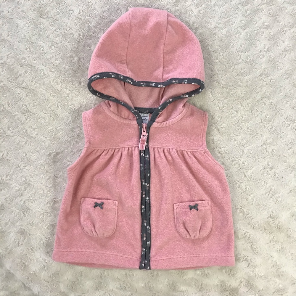 Carter’s Fleece Hooded Vest Size 6 Months Pink Gray